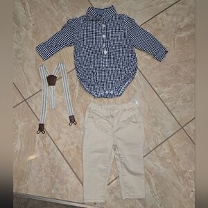 Carters Baby Boy Pants and Checkered Shirt With Suspenders